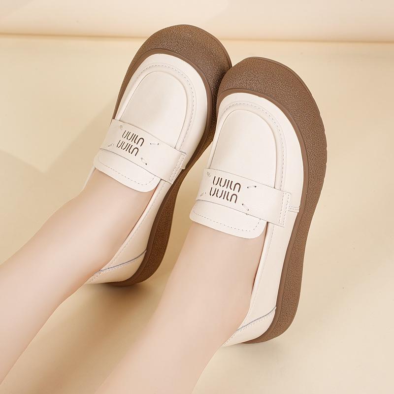 

Женские винтажные лоферы слипоны из натуральной кожи 2025 года: Универсальная, Нескользящая, Мягкая подошва для Осени 40 бежевый