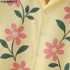 INCERUN Men Lapel Neck Short Sleeve Button Down Floral Print Stitching Casual Shirts Tops