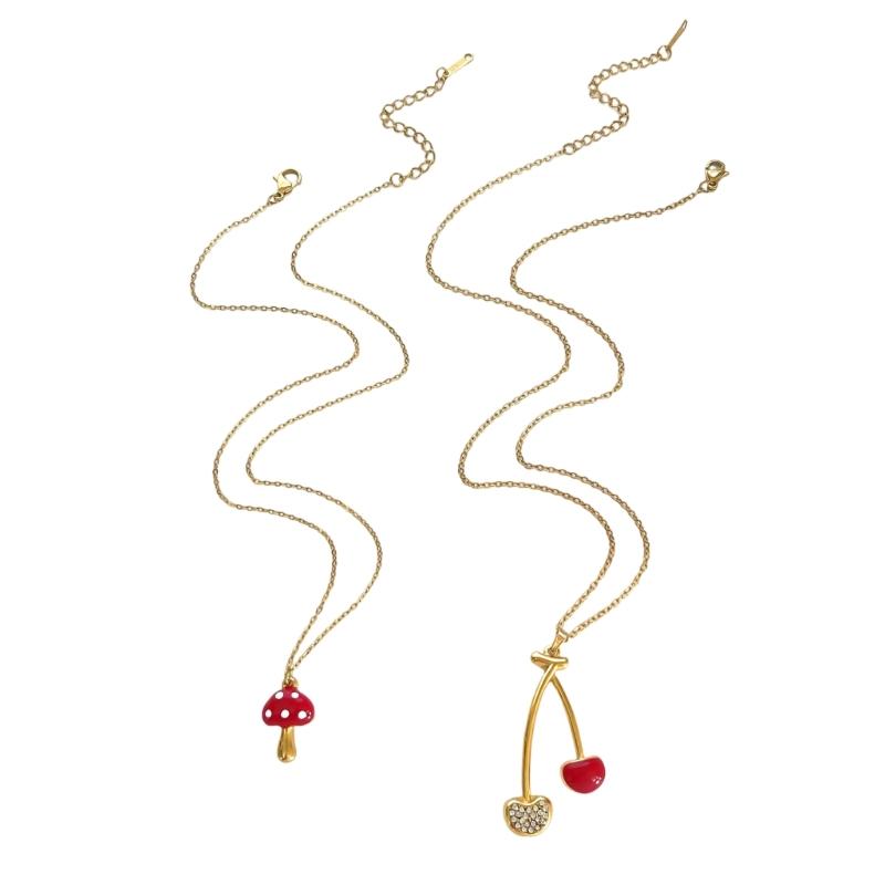 Simple Cherry Mushroom Drop Oil Pendant Neckchain Stainless Steel Layering Necklace Jewelry For Women Daily Wear
