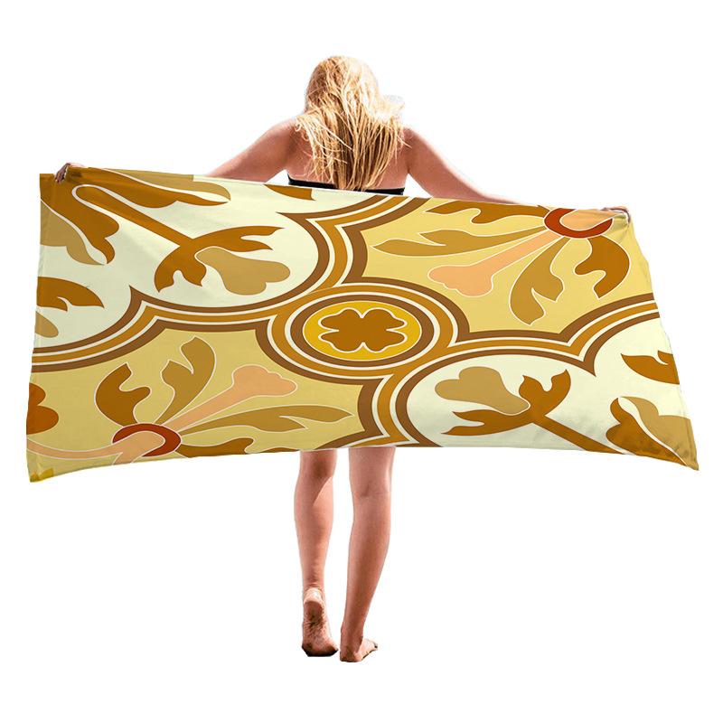 

Brown checkered pattern digital-printed polyester Superfine fiber double-sided fleece Beach vacation bath towel, beach towel W30*H60(CM)