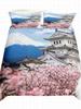 Set Biancheria da Letto Fiore di Ciliegio Giapponese Pittura Paesaggistica Set Copripiumino Stile Copripiumino Poliestere Coperta Trapuntata Artistica Camera da Letto