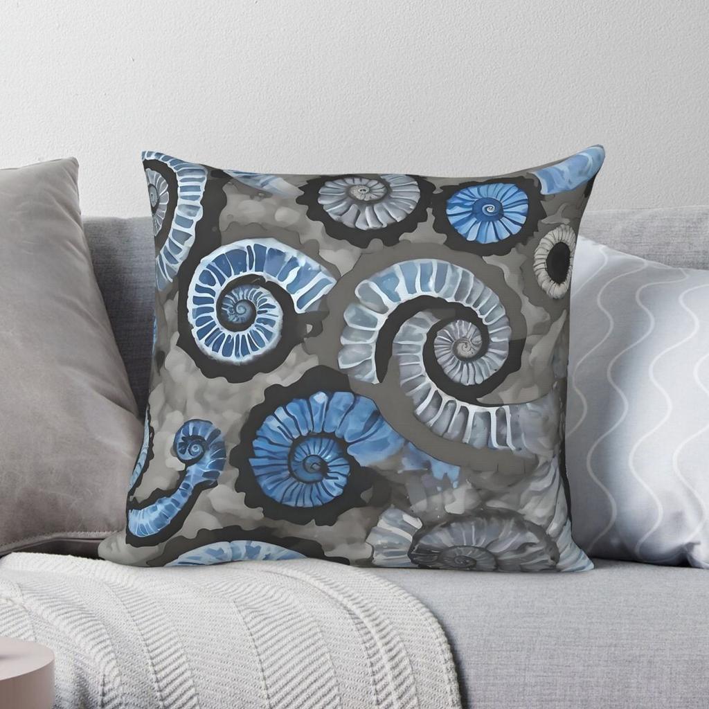 Ammonite Mosaic Fossil Shell Square Pillowcase Polyester Linen Velvet Creative Zip Decorative Pillow Case Car Cushion Cover