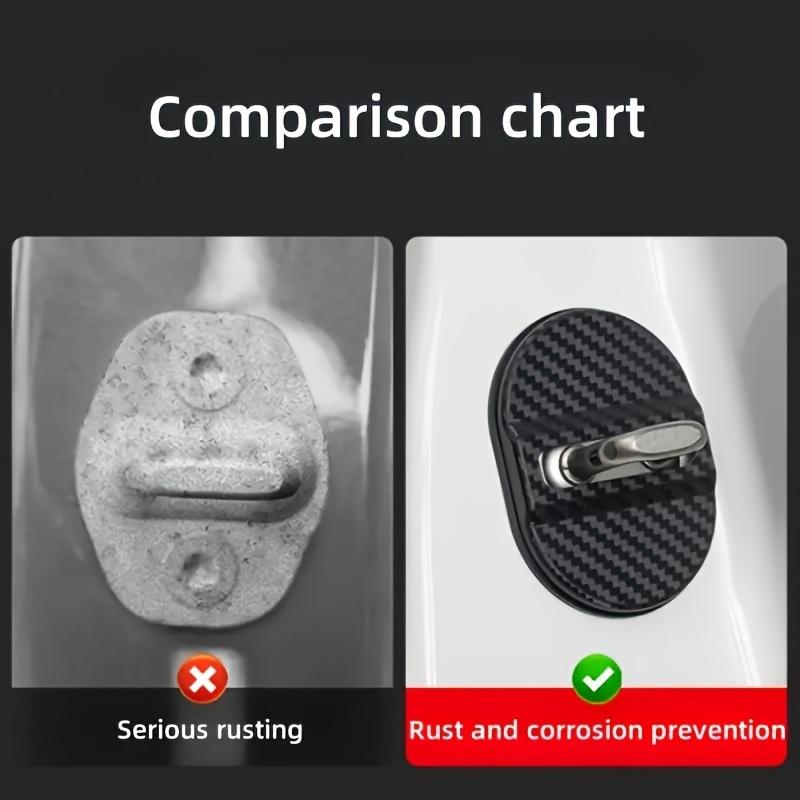 4PCS Universal Car Door Lock Protection Plates, Carbon Fiber Shock Absorbing Noise Reduction Rubber Pads, Auto Plastic Accessori