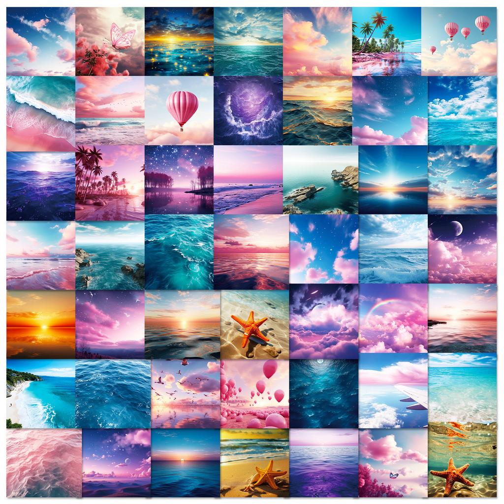 50 Dream Sky Sea Stickers Colorful Auspicious Clouds Stars Sea Landscape Stickers