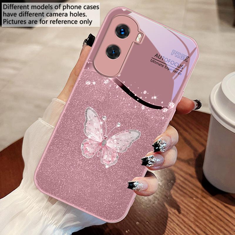 Gradient Diamond Butterfly For Honor 200 90 8X 9X Pro Lite P50 P40 Nova 10 11i P60 Magic4 6 Mate 20 50 Tempered Glass Phone Case