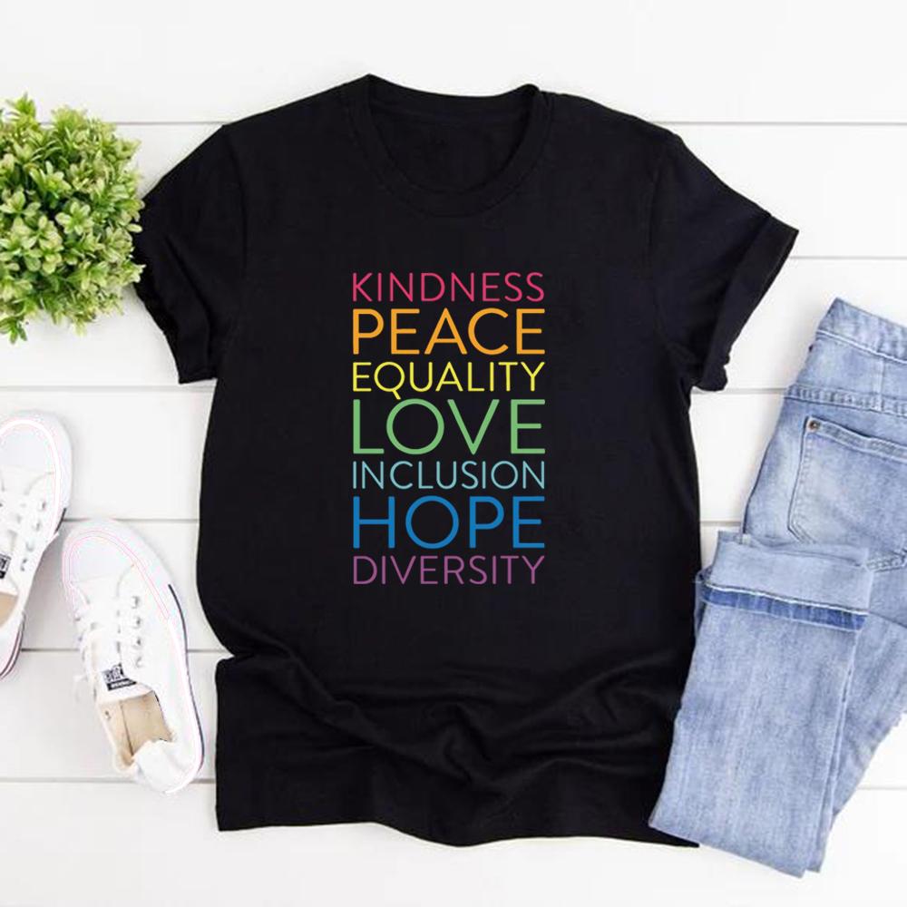 Maglietta Gentilezza Pace Amore Uguaglianza Inclusione Speranza Diversità Sii Gentile Magliette T-shirt da Donna Manica Corta L'Inclusione Conta Magliette