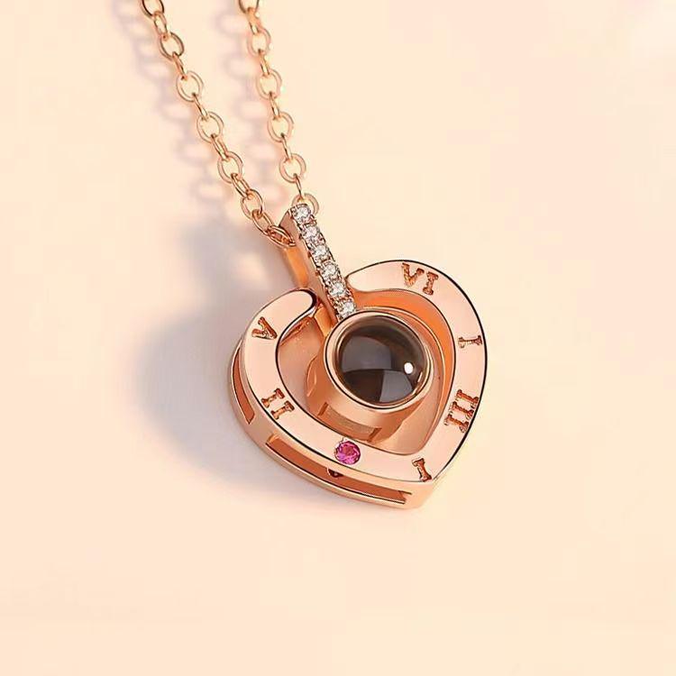 100 Languages 'I Love You' Projection Necklace - Titanium Steel, Colorfast, Fashionable Clavicle Chain for Women