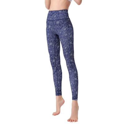 YOGALOVE Floral Print Yoga Cropped for Hot Yoga Size Women's Leggings, Quick-Drying, Length, (Floral Navy, L)
