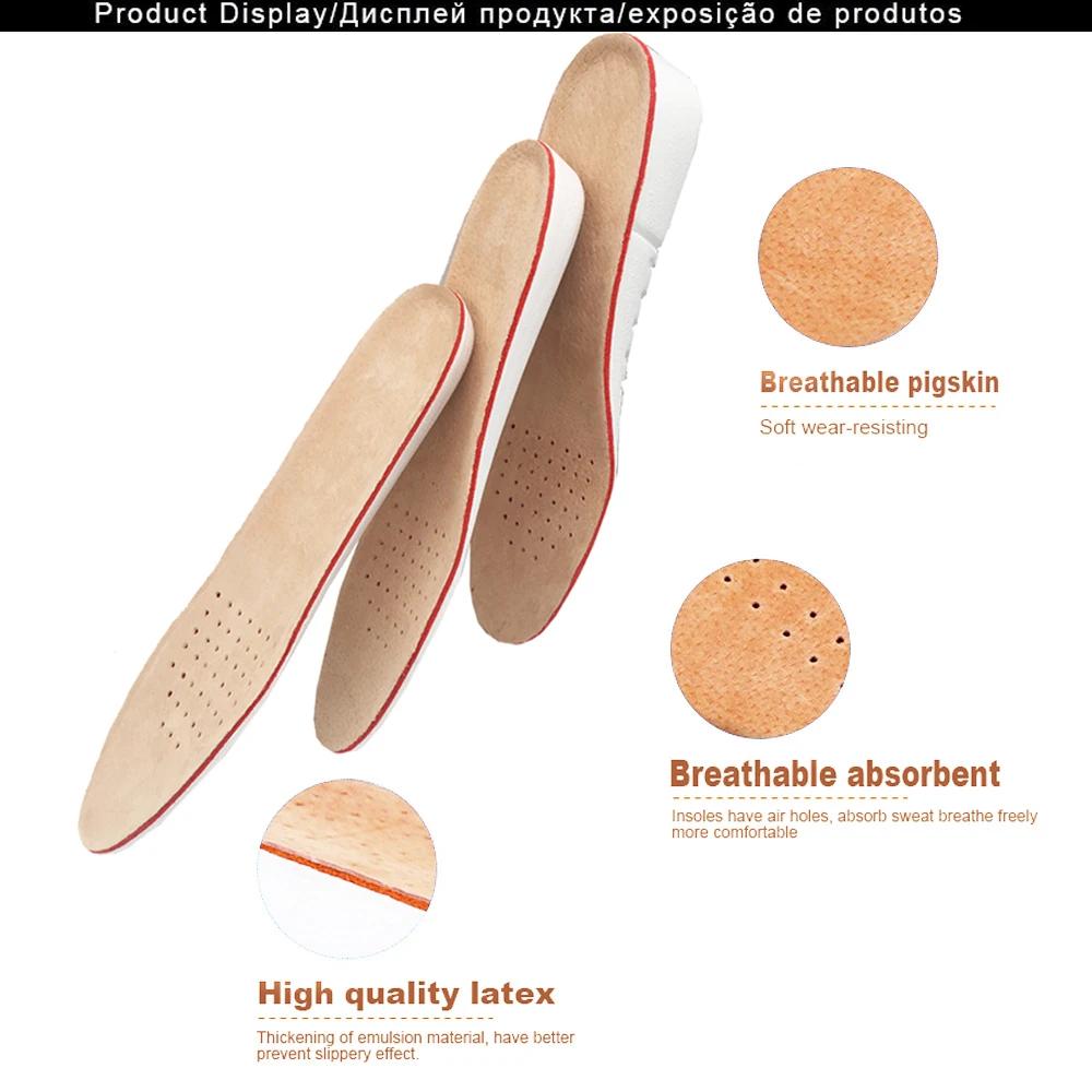 1Pair Height Increase Insole Men Woman Comfort Orthopedic Shoes Insoles Genuine Leather Non-Slip Shoe Pads Arch Support Inserts