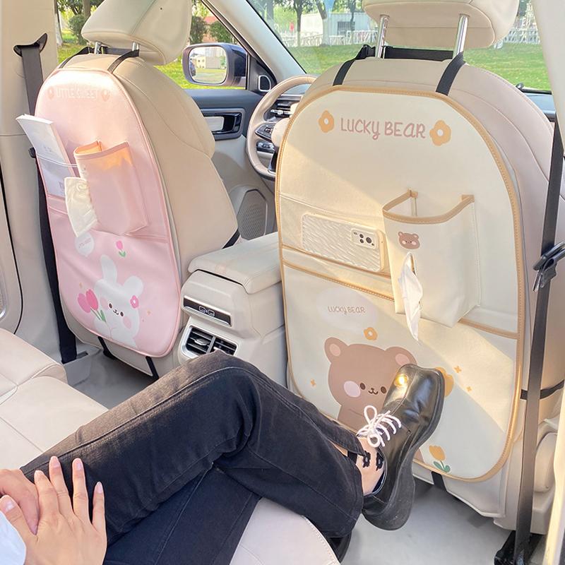 1PC Cartoon Kid Anti-kick Pad Auto Accessories Seat Back Protector Cover Anti Kick Mat With Storage Pocket Tissue Box Waterproof