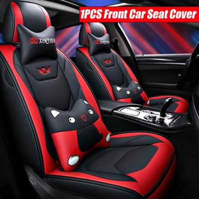 New Upgrade Luxury PU Leather Full Front Seat Cover Waterproof Durable Breathable Universal Protector Front Seat Cushion Pad (Only Seat Cover)
