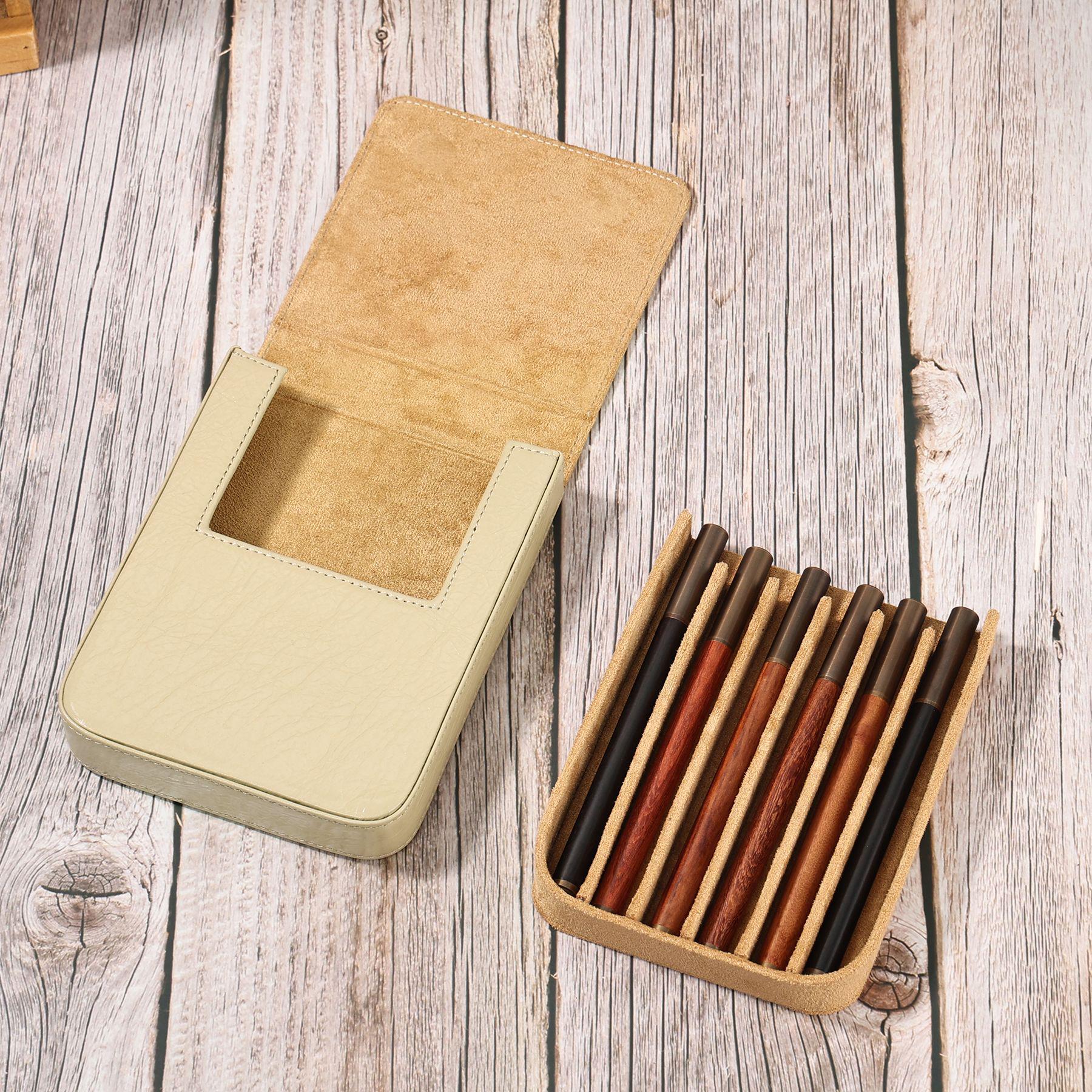 6-Piece Retro Genuine Leather Business Fountain Pen Case - Handmade Crazy Horse Leather Portable Storage Box