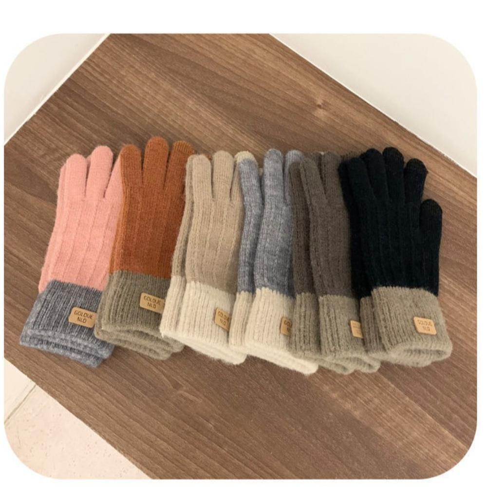Women's Winter Warm Knitted Yarn with Thick Velvet for Cycling Outdoor Versatile Gloves