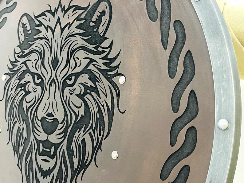 Wooden Viking Shield - Lion Design Shield For Cosplay and Home Decor