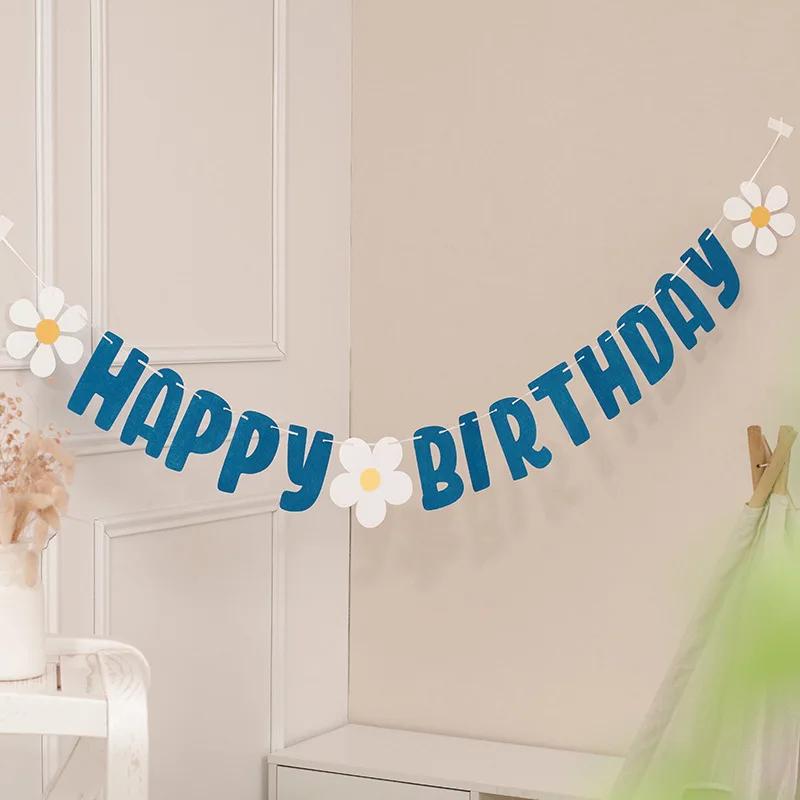 1pc Daisy Flower INS Style Letter Flag Birthday Decoration Scene Layout Banner Colored Flag happy birthday decoration