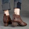 Johnature Hollow Out Boots Round Toe Breathable Back Zipper Genuine Leather Sandals Retro Mid Heel Women's Shoes