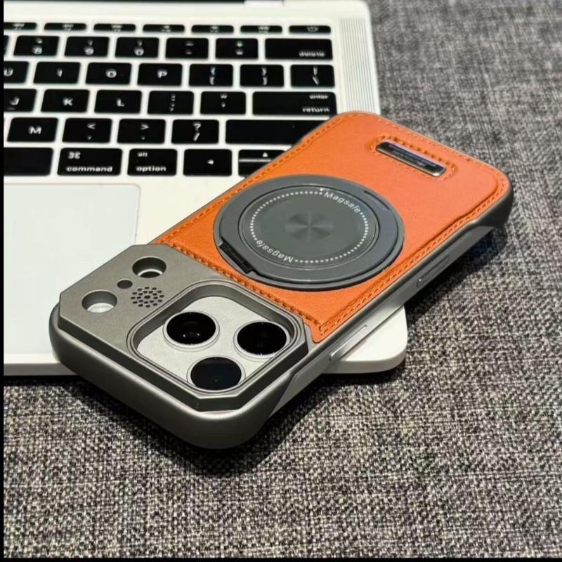 Luxury Magnetic Leather Aromatherapy Case For iPhone 12 13 14 15 16 17 Pro Max Rotate Bracket Wireless Charging Borderless Cover
