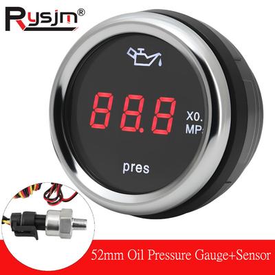 52m Digital Oil Pressure Gauge With 0-1.0 Mpa Oil Press Sensor 1/8 NPT Oil Press Meter +Flashing Alarm For Car Truck 12V/24V
