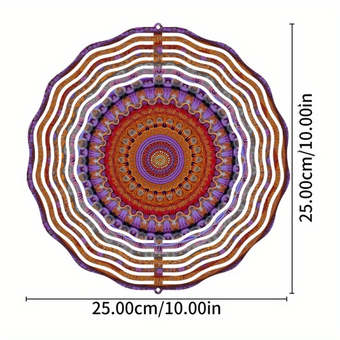 

10-дюймовый металлический колокольчик ветра, уличный декор для сада с мандалой, с крючком, вращающимся на 360 градусов, работающий от ветра, без батареек, художественный подарок для патио, балкона 01A