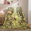 Green Forest Wildlife Blanket Elk Red Fox Raccoon Duck Woodland Flannel Throw Blanket Outdoor Nature Decor Perfect Gift Blanket