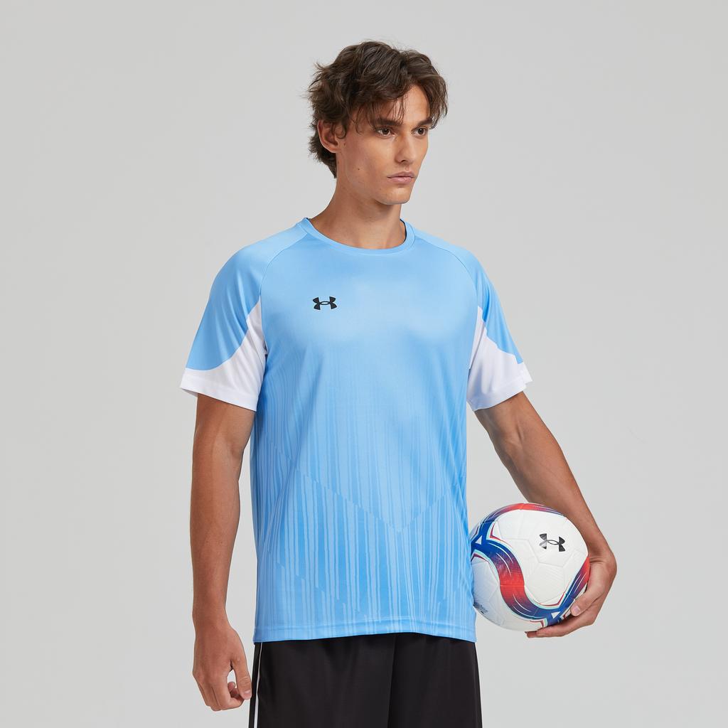 Under Armour Minimalist Logo Print Fitness Running Cycling Striped Crew Neck Short Sleeve T-Shirt Unisex Tops Manchester-Blue 24500507-465