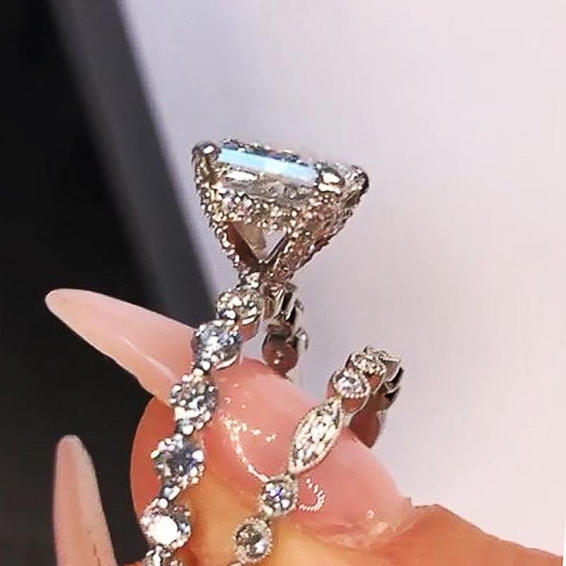 Huitan Creative Wedding Sets Rings Women Fashion Double Stackable Design Brilliant Square White Cubic Zirconia Ring  Jewelry