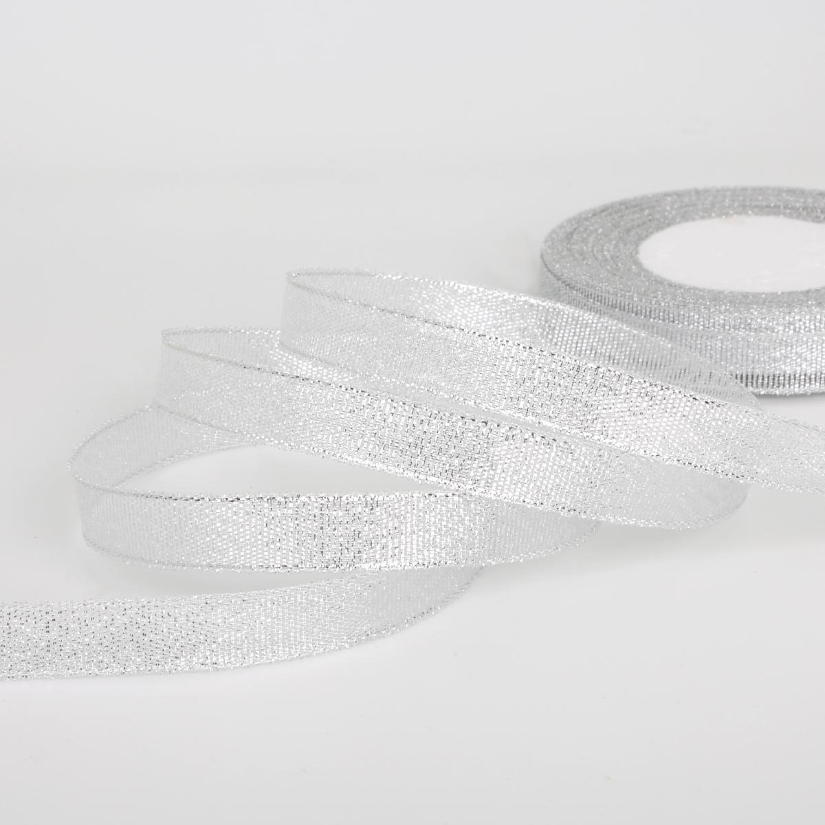 

Шелковая атласная блестящая лента из органзы 7-38 мм. Цвета серебро и золото 13mm серебряный