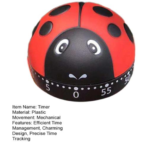Ladybug Mechanical Timer 360 Degree Rotating Kitchen Countdown Clock Productivity Timer Cute Desk Decor for Cooking Studying