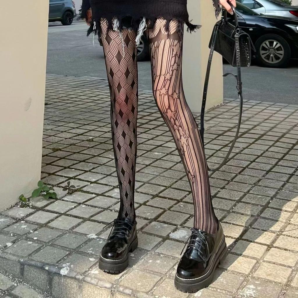 Women'S Fashion Sexy Rhinestone Pantyhose High Elastic Mesh Hollowed Out Black Stockings Girls' Slim Fishing Net Tights Jk Gift