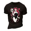European Size Anime Devil Girl with Skull Graphic Print Polyester T-Shirt - Black Short Sleeve Round Neck Casual Streetwear Tee, Breathable Shirt