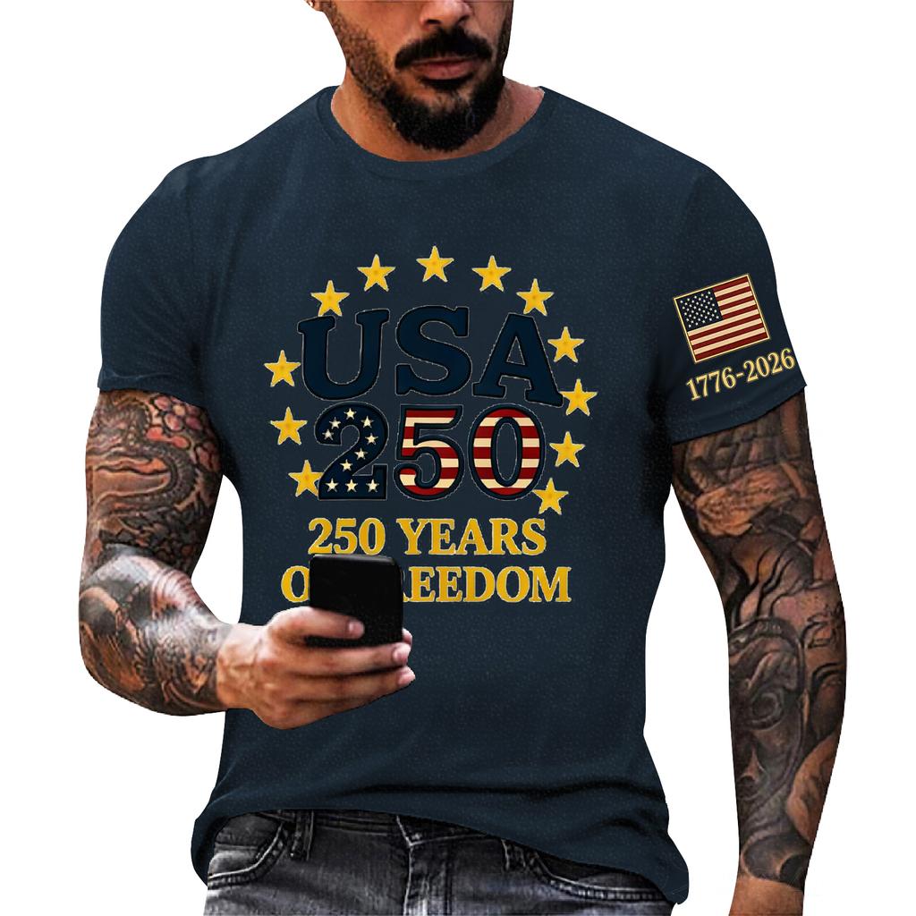 Herren lockeres und lässiges T-Shirt mit Flaggenprint, kurzärmeliges Hemd
