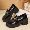 Fashion Women's Chain Decor Platform Loafers Fashion Preppy Style Patent Leather Dress Shoes Woman Comfortable Slip On Chunky Heel Pumps