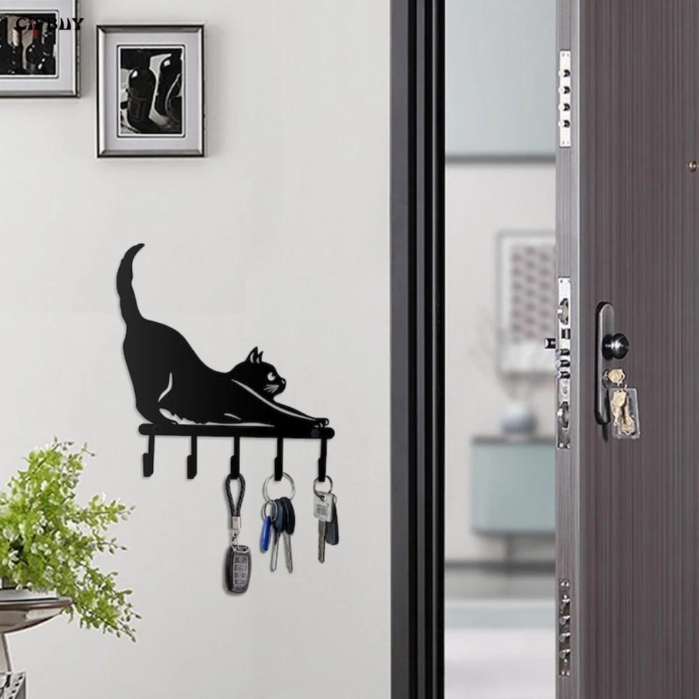 Cat Key Holder Black Metal Wall Decor Bedroom Gift
