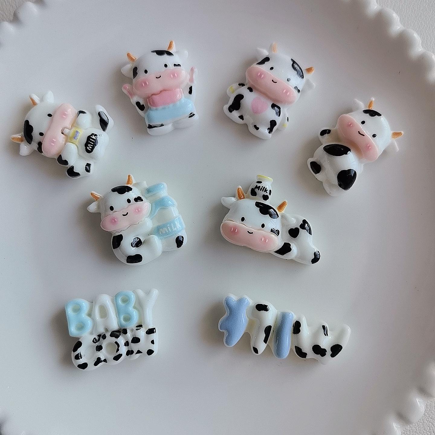 100pcs Kawaii Cartoon Lovely Cow Flatback Scrapbooking Embellishments for Crafting DIY Jewelry Craft Decoration Accessories about25mm-100pcs/bag