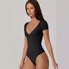 Women's Bodysuit Deep V Neck Short Sleeve Slim Fit Body Suits Casual Blouse Tops Elegant Bodysuits