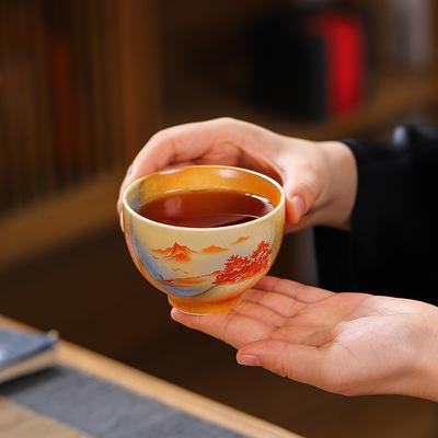 1PC Chinese Style Imitation Firewood Burning Master Teacup Ceramic Household Teacup Simple Retro Style Tea Cup Personal Tea Bowl
