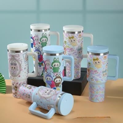 Three Generations of Cartoon Pattern 40oz Car Cup 304 Stainless Steel Thermos Cup Car Straw Ice