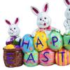 Happy Easter Bunny Figurine Hand-painted Colorful Egg Rabbit Resin Statue Sculpture Holiday Party Desktop Decoration Ornament
