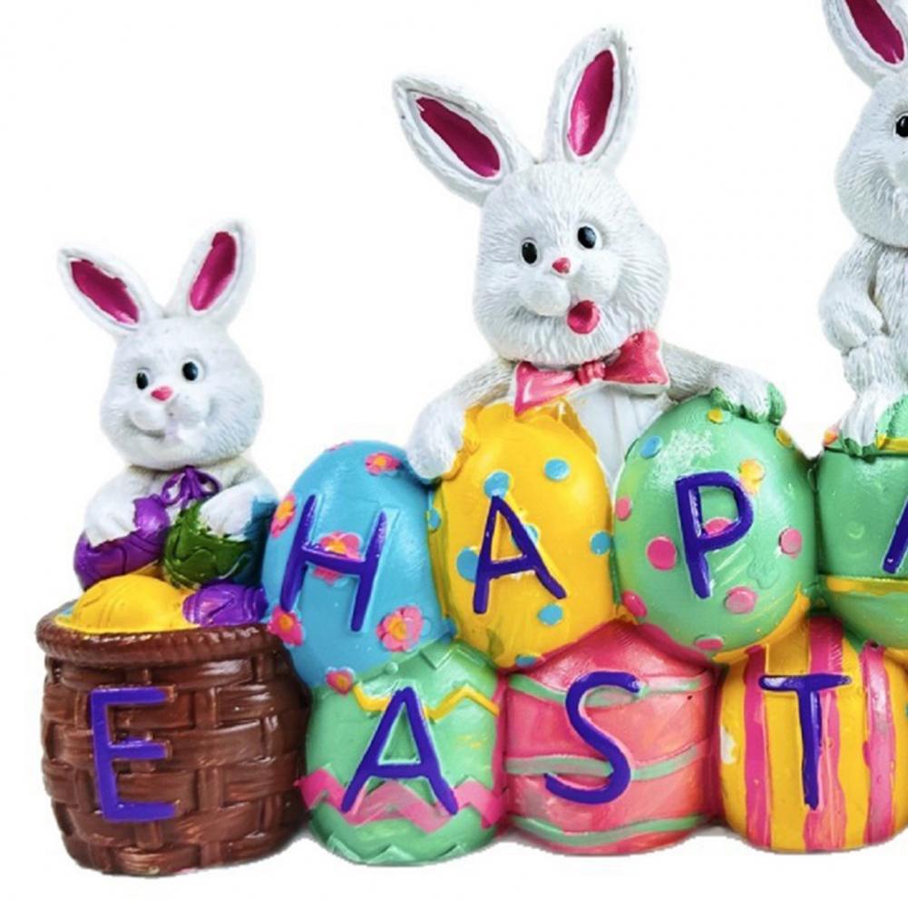 Happy Easter Bunny Figurine Hand-painted Colorful Egg Rabbit Resin Statue Sculpture Holiday Party Desktop Decoration Ornament
