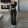 European and American Women's Casual Sports Slim Knit Square Neck Long Sleeve Two-Piece Set