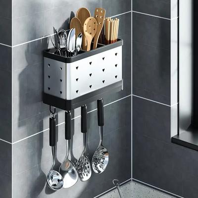 Stainless Steel Tableware Spoon Storage Holders Wall-mounted Chopsticks Racks Basket Drain Household Kitchen Shelf Accessories
