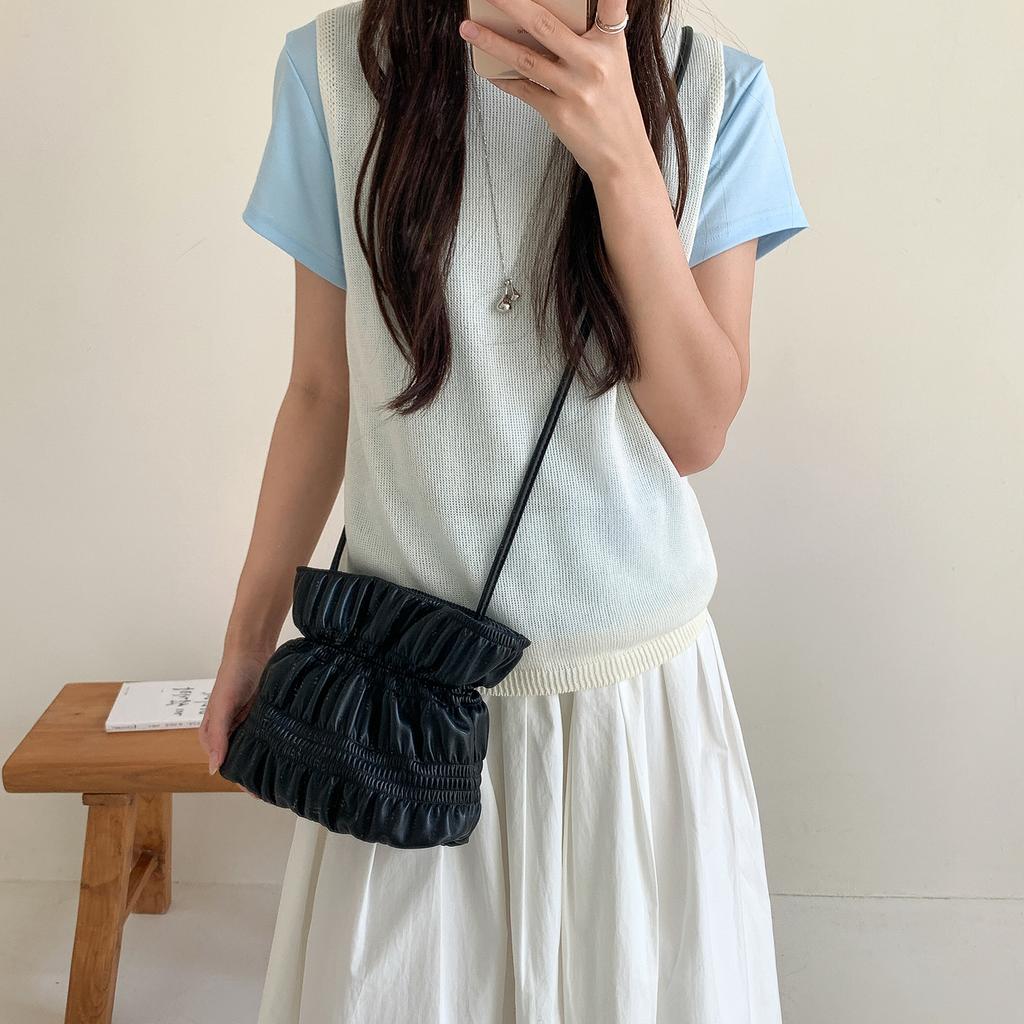 Cloud Pack High-end Drawstring Shoulder-Swing Soft Leather Bucket Bag