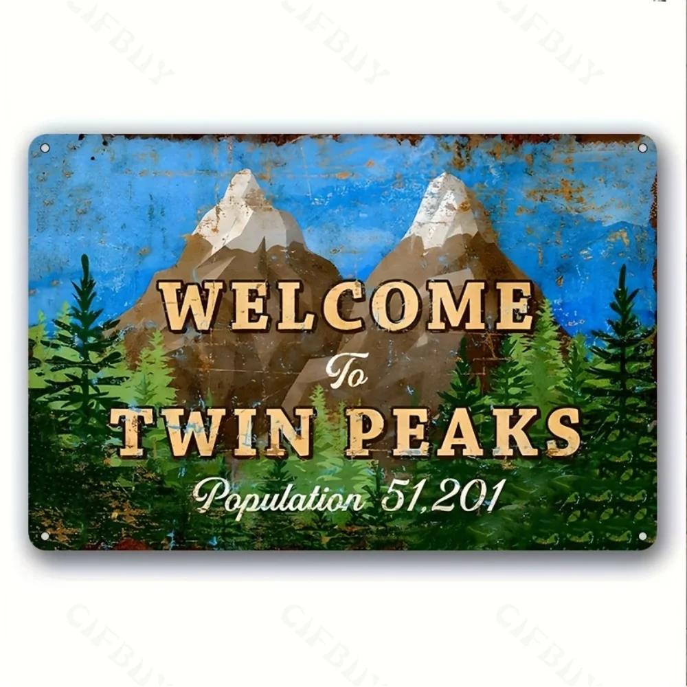 

Алюминиевая табличка «Добро пожаловать в Твин Пикс», 1 шт.. Винтажная художественная, водонепроницаемая металлическая табличка для подвешивания на стену, украшения на открытом воздухе. 20x30cm белый