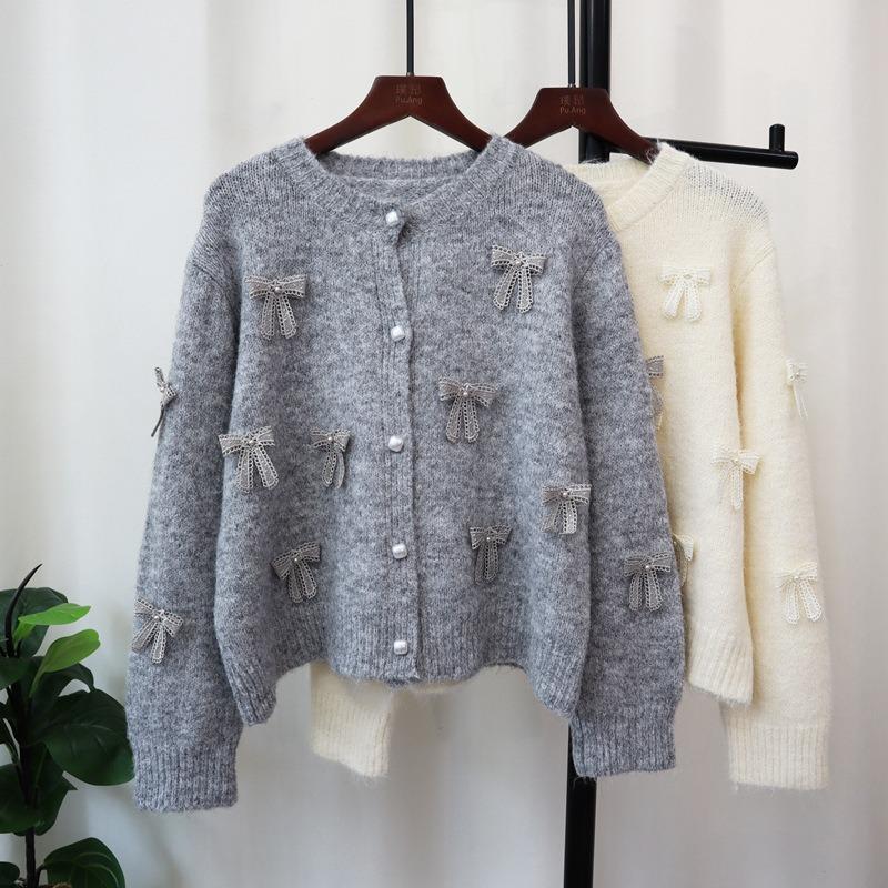 Bow Design Sweater Jacket Autumn and Winter New Loose Sweet Soft Waxy Knitted Cardigan Women