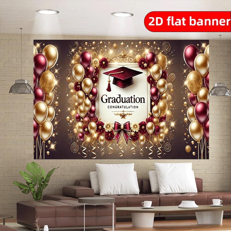 2D graduation party background cloth graduation hat and multi-functional wall decoration banner with "graduation" text