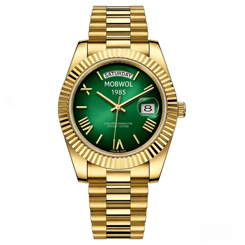 MOBWOL Men Quartz Watch Miyota Movement Calendar Week Waterproof Stainless Steel Band Luxury Business Fashion Male Wristwatch