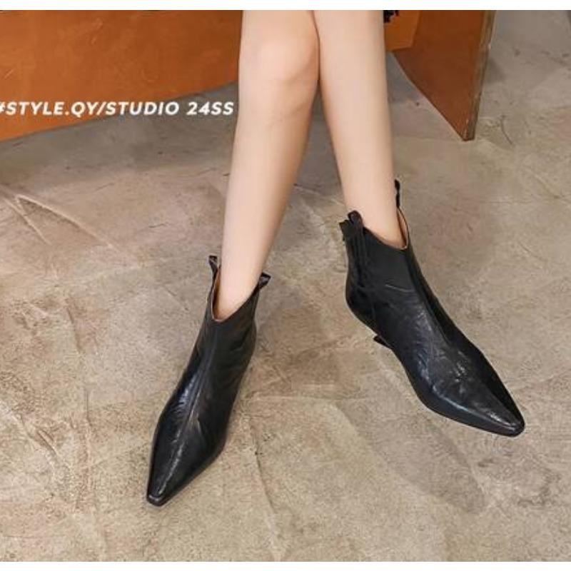 Fashion Womens Ankle Boots 2024 Spring Winter Autumn Genuine Leather Shoes for Female Chelsea Short Boot Chunky Heel Pointed Toe Casual