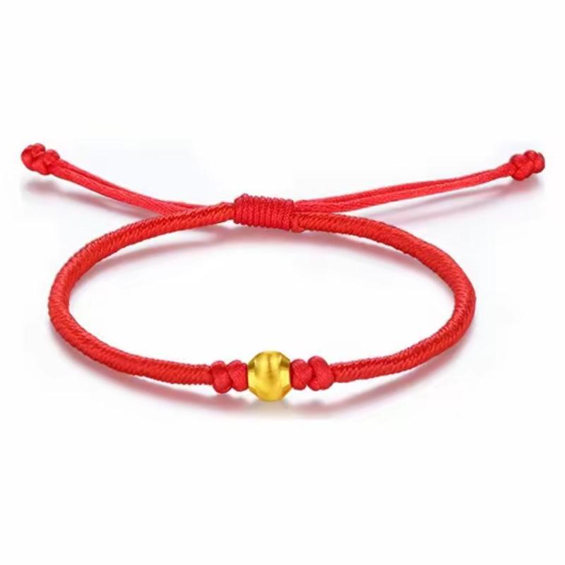 Pure Gold 999 Zodiac Red String Bracelet with Luck Beads for Baby's Full Moon or New Year