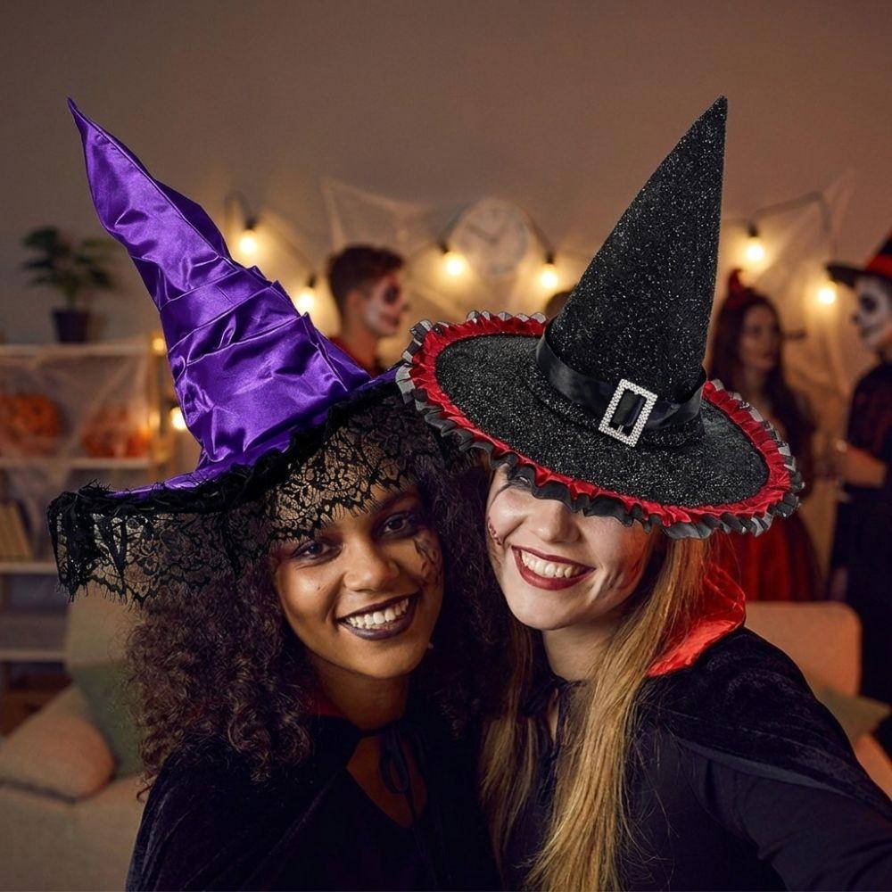 Lace Trim Halloween Wrinkled Witch Hat Gothic Cosplay Party Witch Hat Cosplay Event
