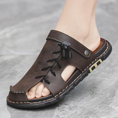 Leather Men Water Beach Sandals Summer Outdoor Casual Closed Toe Sports Sandals Non-slip Soft Hiking Wading Sneakers